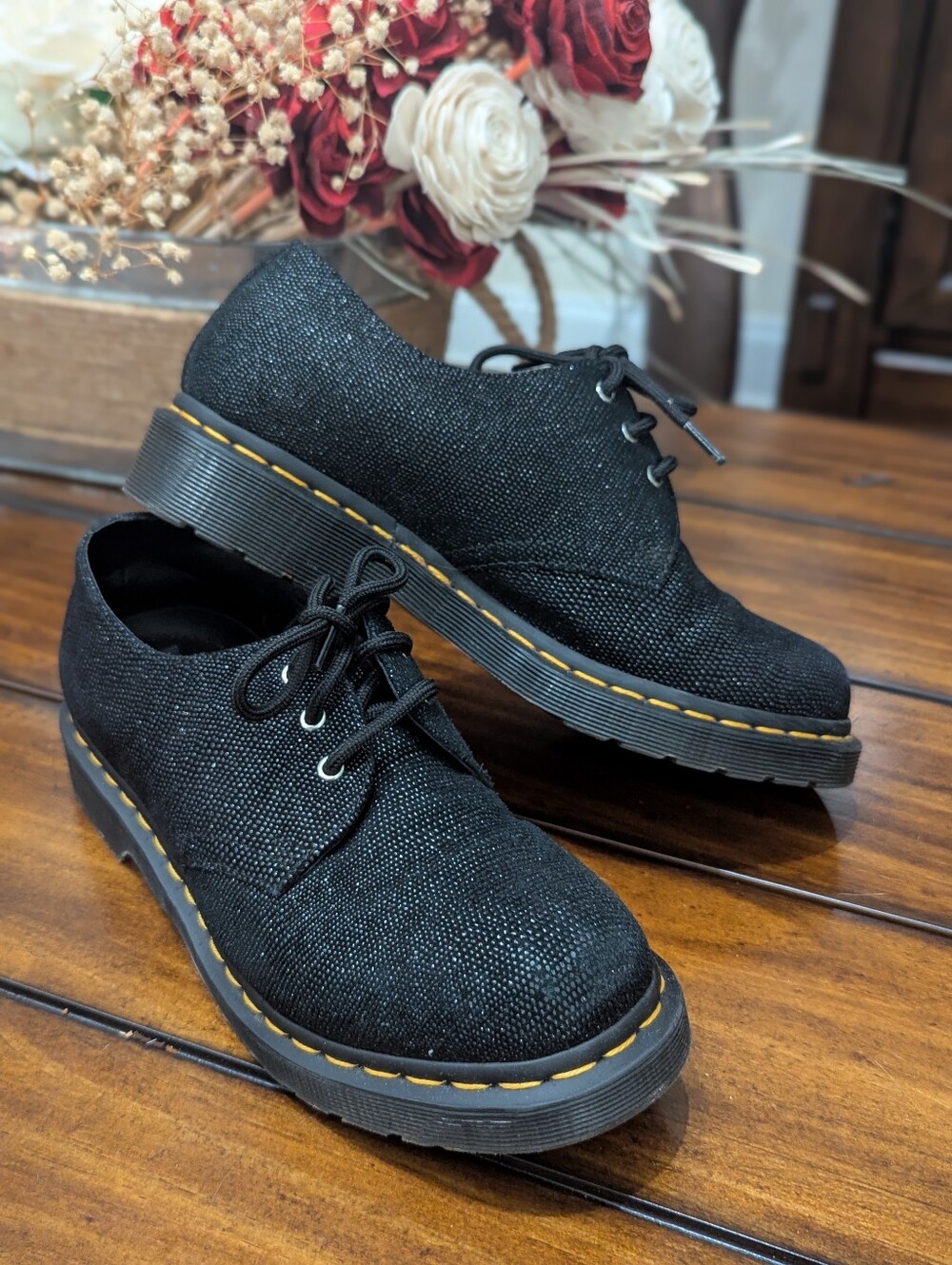 Dr. Martens 1461 Black Glitter Ray Leather Oxford Shoes Size Women's 8